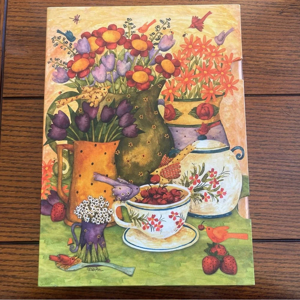 Vintage Recipe Binder Set 3PC Set Art by Debi Hron Birds Flowers Coffee Tea 90s